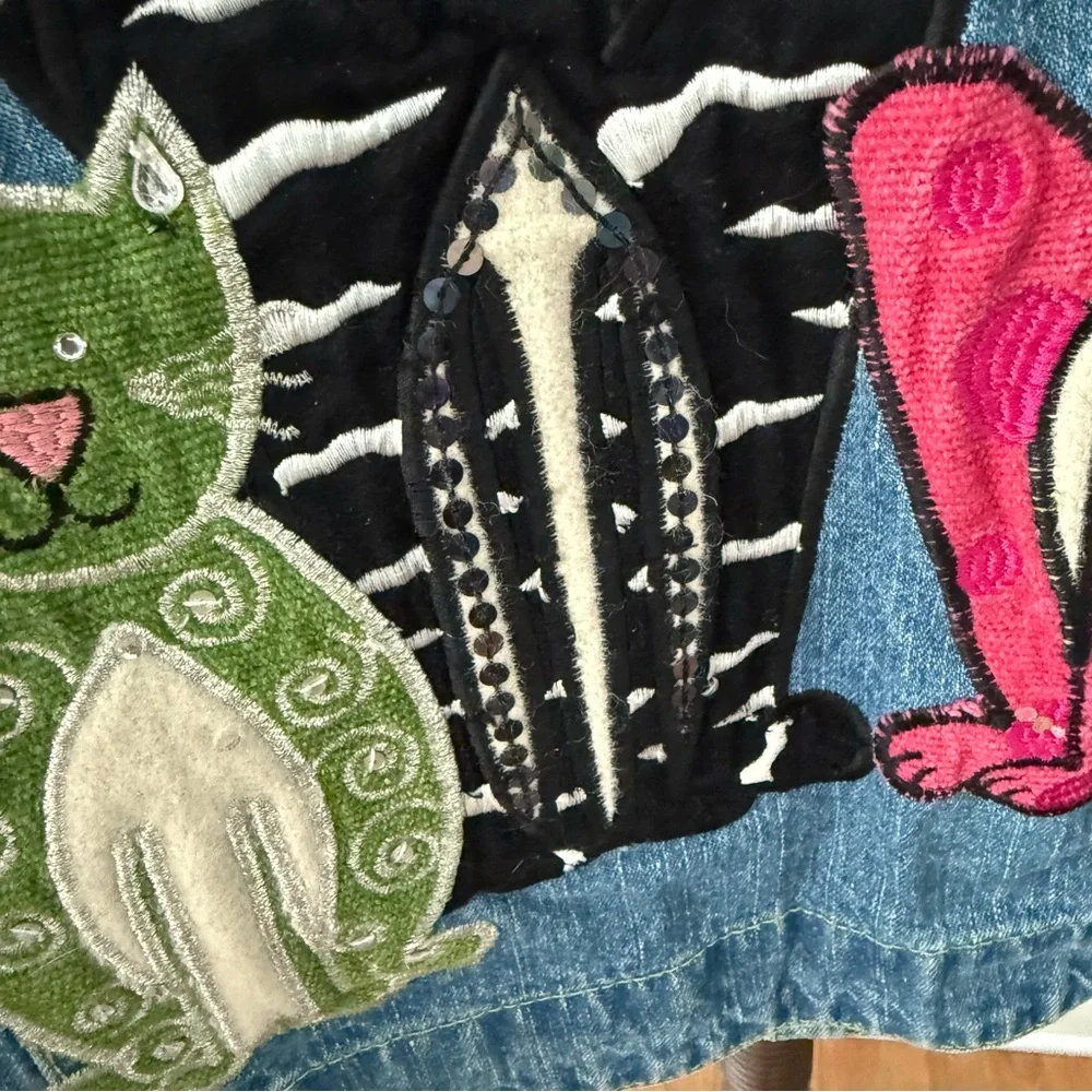 🐾 Blue Bayou Cat Embroidered Denim Jacket XL - Picture 4 of 15